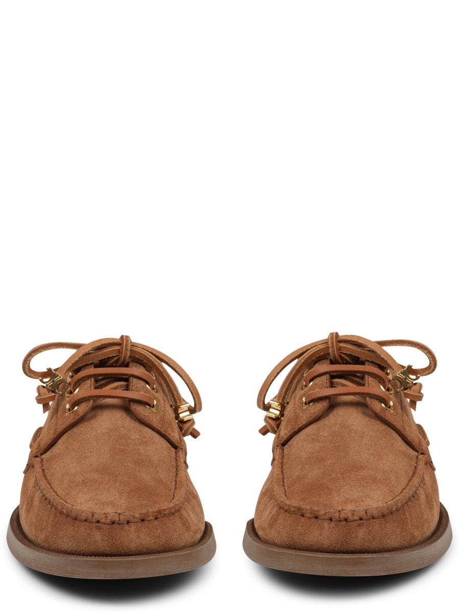 Brown Calf Leather Moccasin Shoes With Decorative Lace