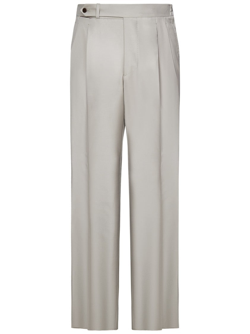 Tailored Beige Trousers In High-Quality Loro Piana Fabric