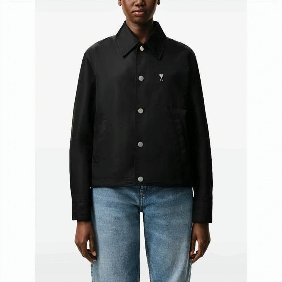 Nylon Jacket with Metallic Stud Buttons and Minimalist Design