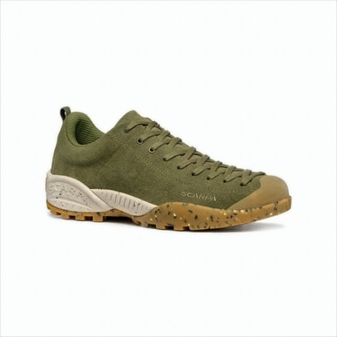 Olive Green Suede Sneakers with Textured Rubber Sole