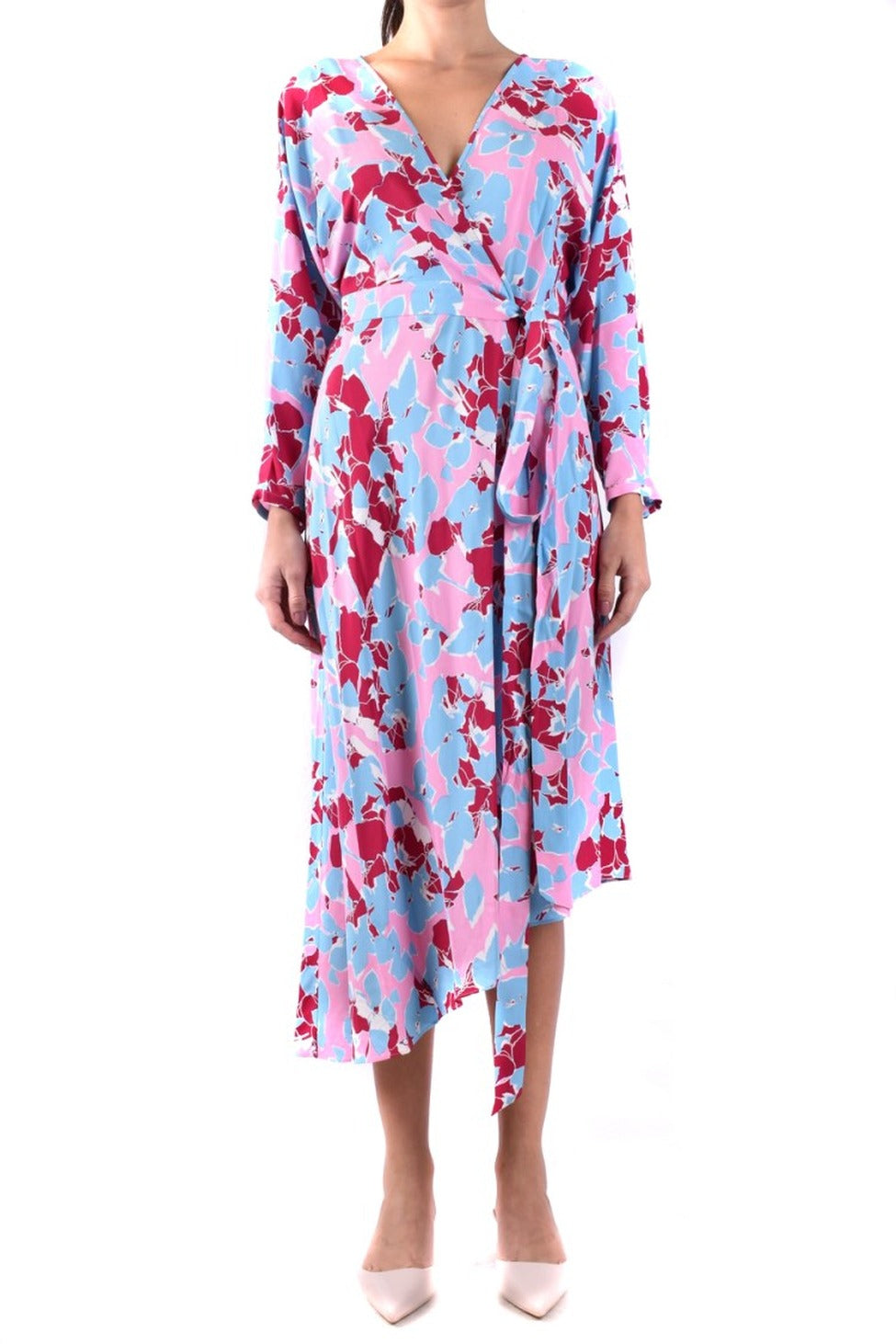 Viscose Wrap Dress With Asymmetrical Hem And Belted Waist