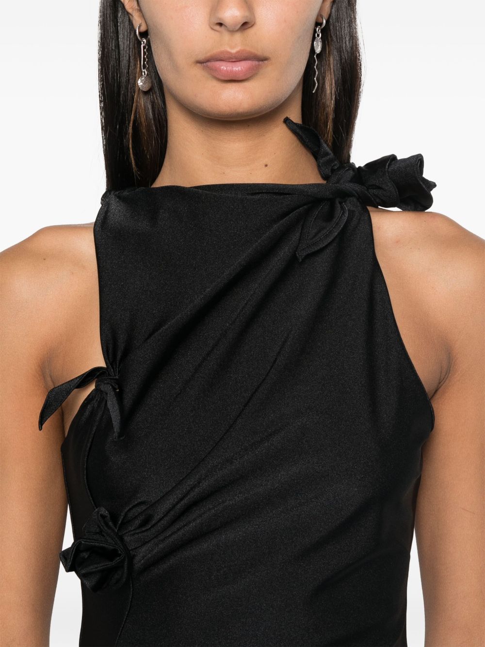 Sleeveless Black Satin Top With Floral Appliqué
