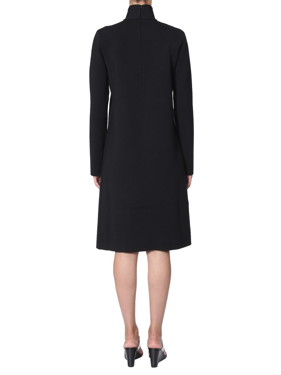 High Neck Midi Dress with Deep Neck