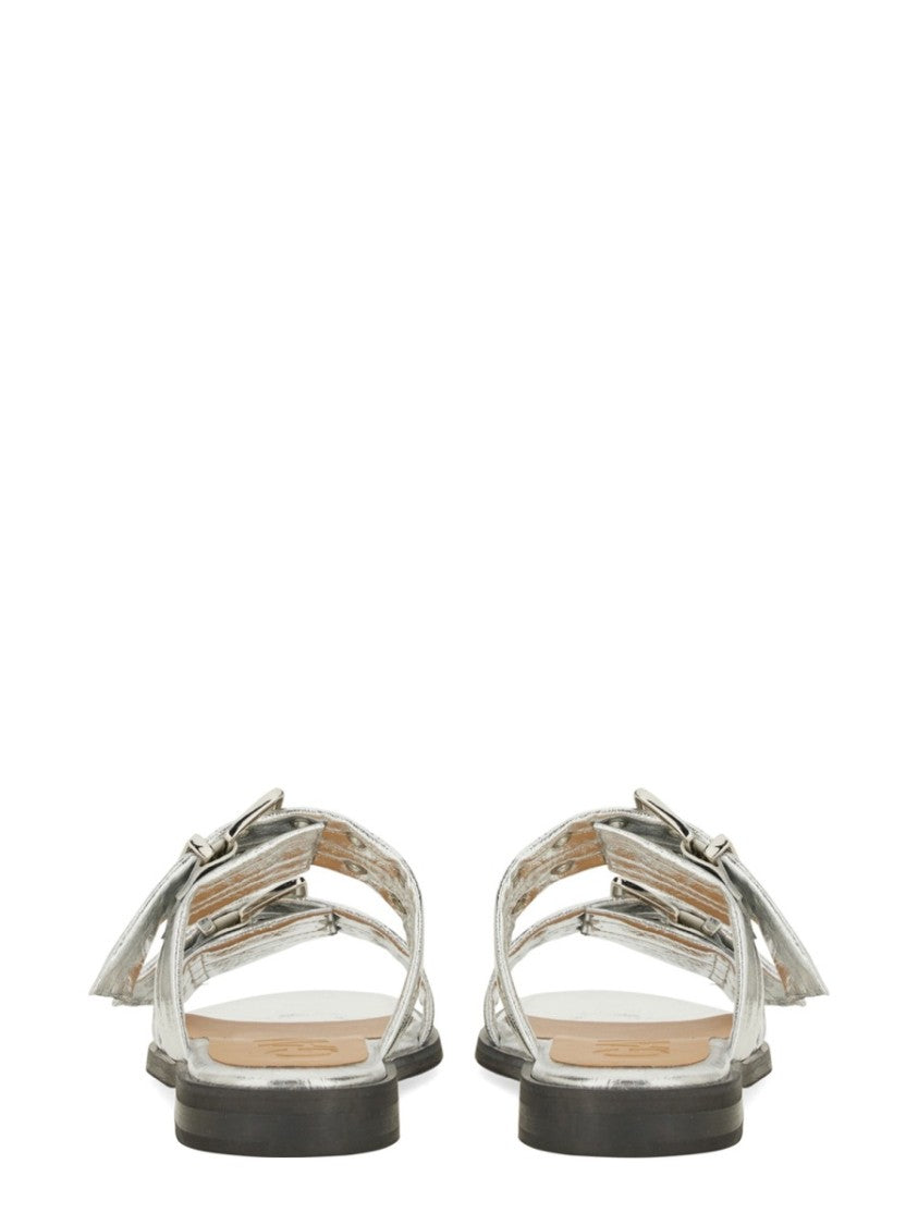 Metallic-Finish Sandals With Decorative Buckles