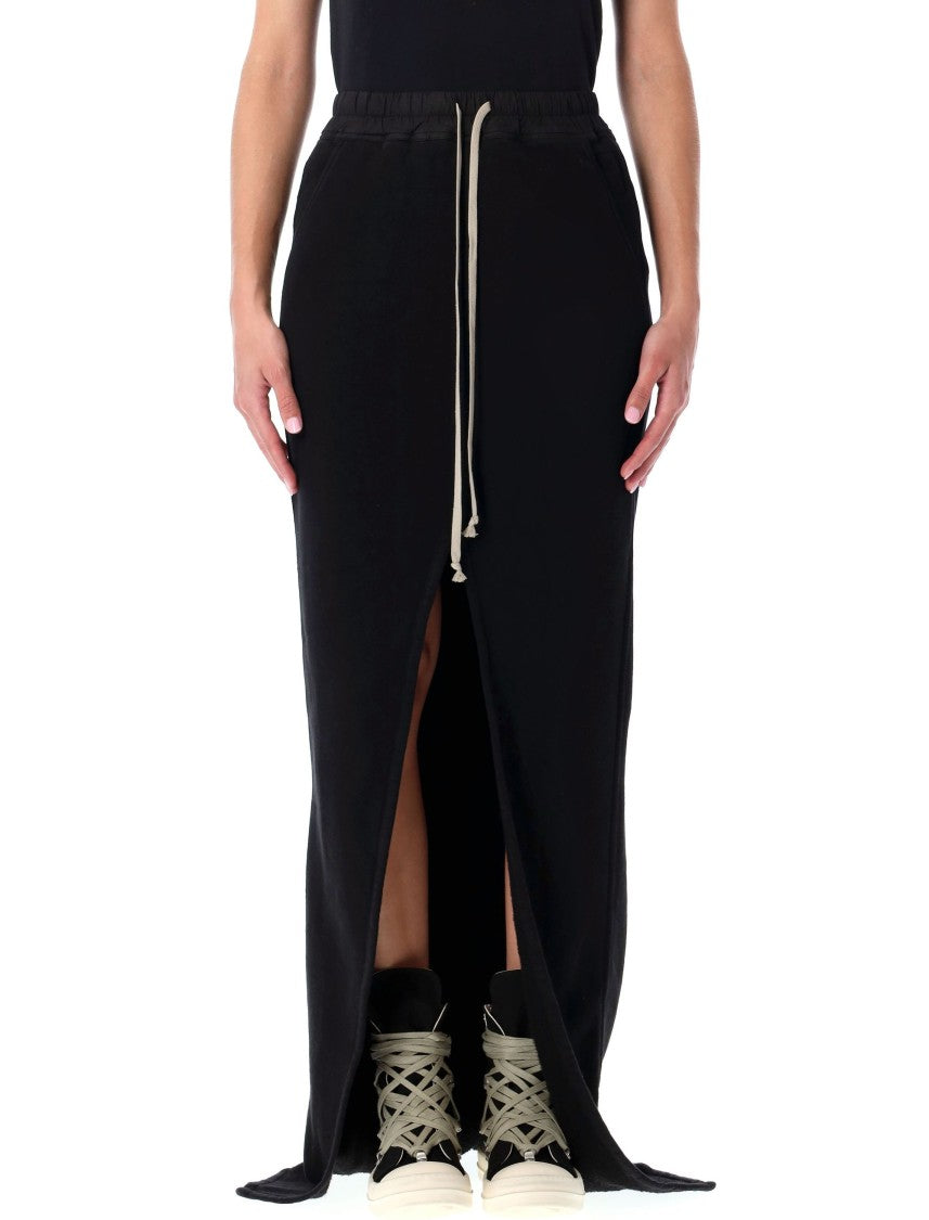 Long Black Cotton Skirt With Front Slit