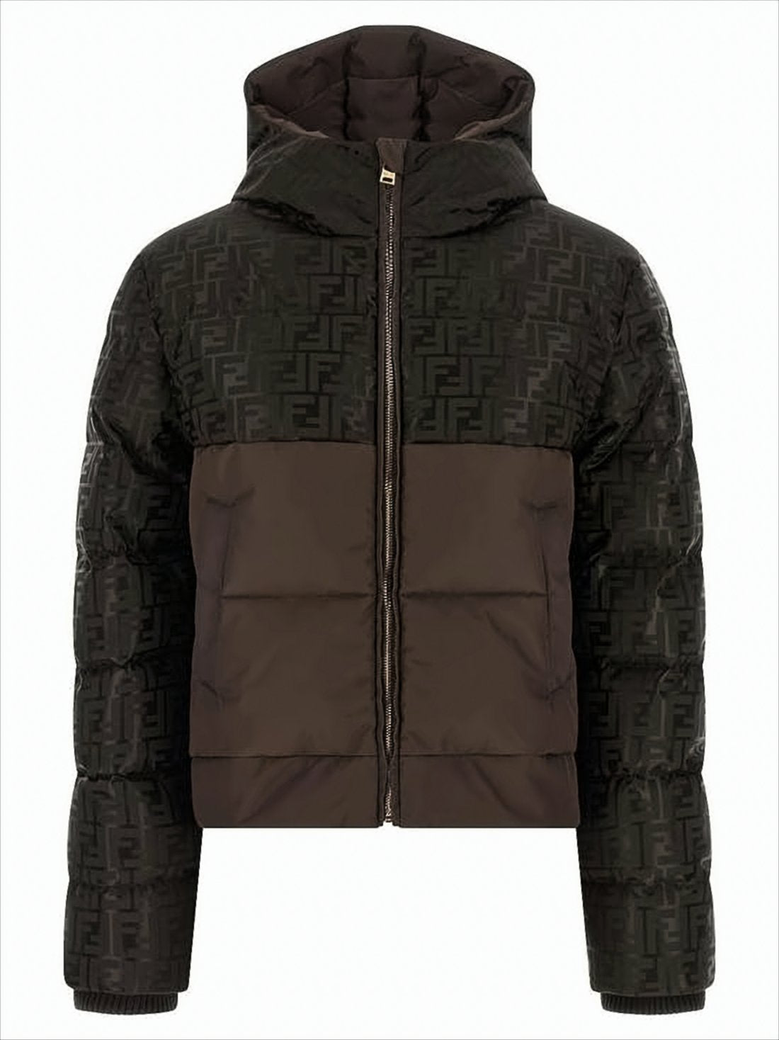 Two-Tone Short Padded Jacket with Monogram Design