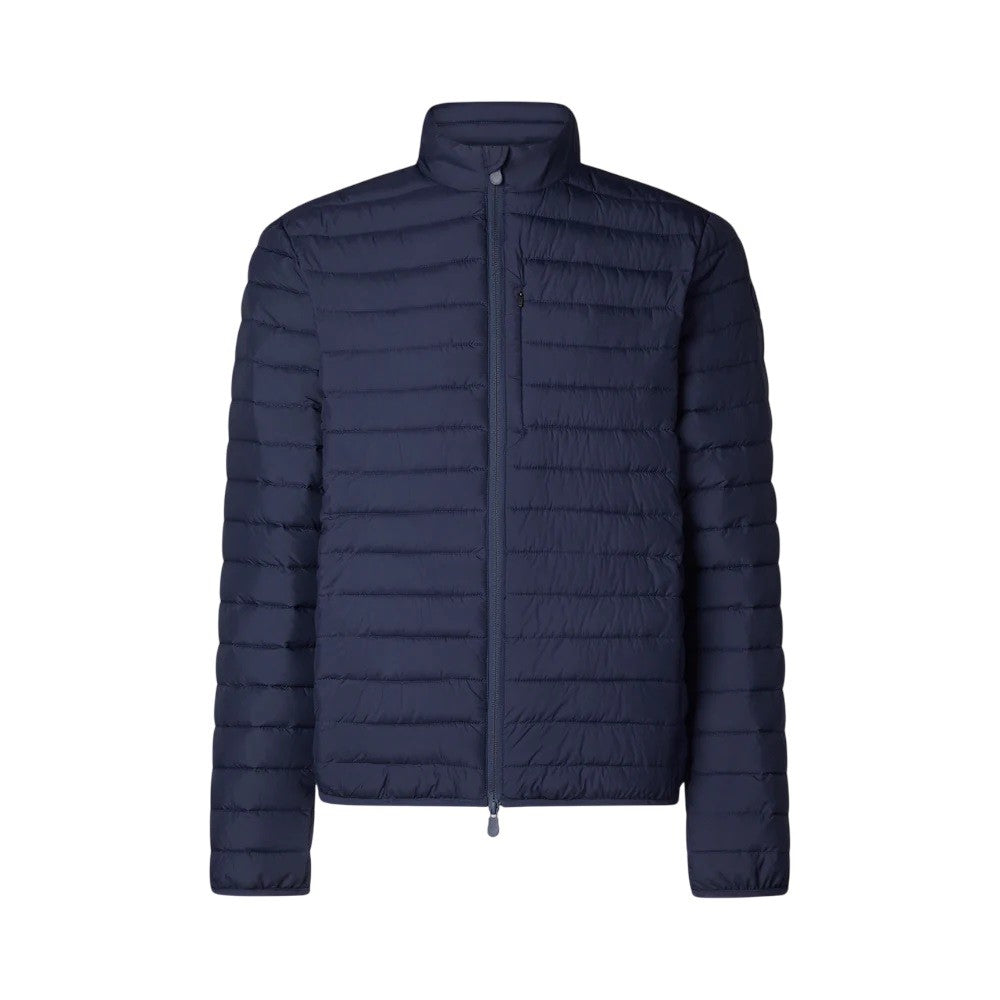 Functional Blue Jacket With Stand-Up Collar And Double-Slider Zip