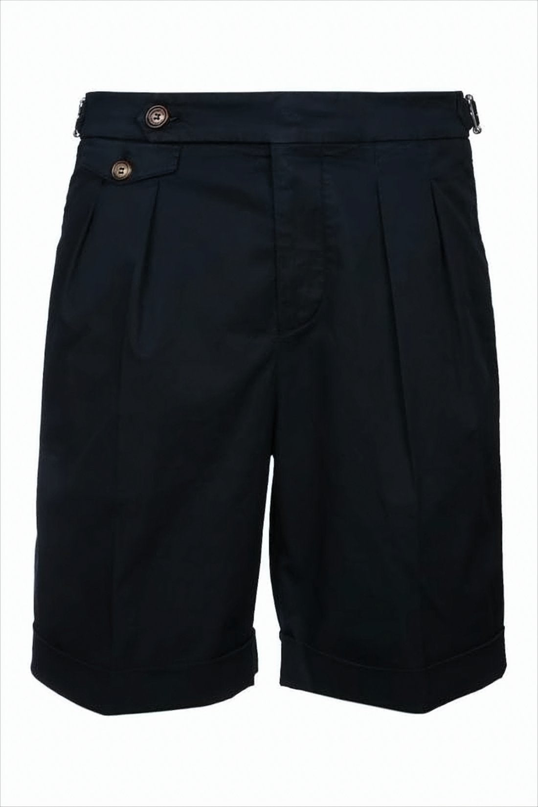 Tailored Black Shorts with Buttoned Waistband