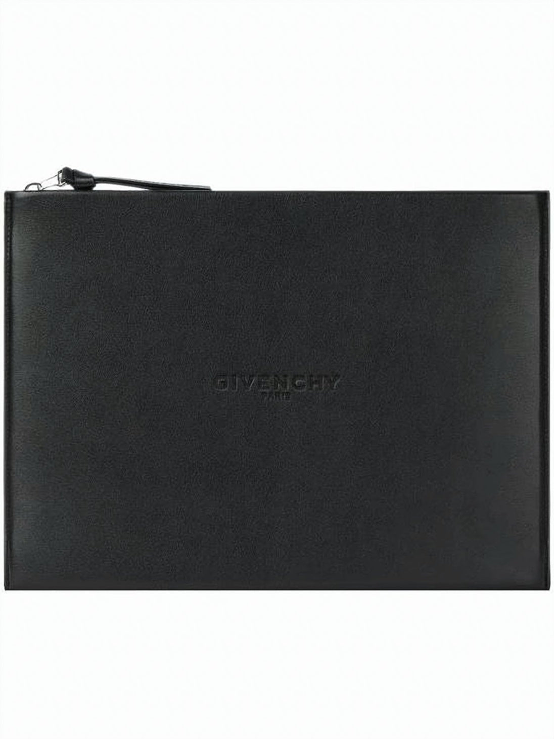 Rectangular Calfskin Leather Clutch with Subtle Embossed Branding