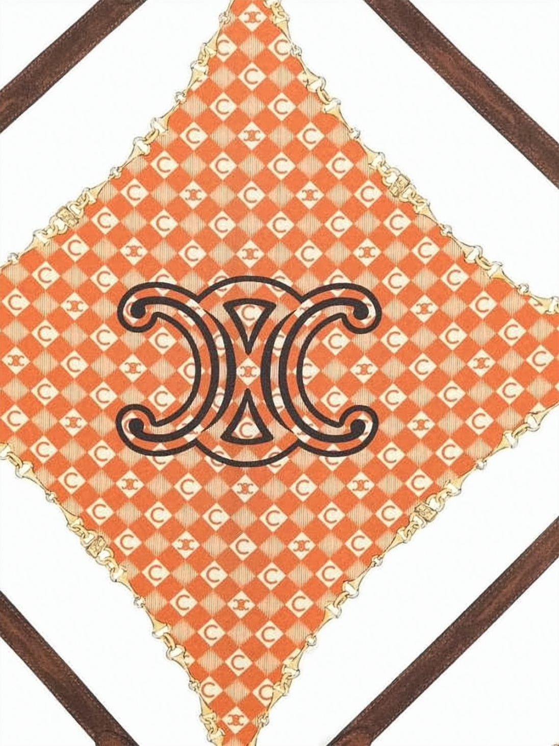 Silk Scarf with Diamond Pattern and Gold Chain Detail