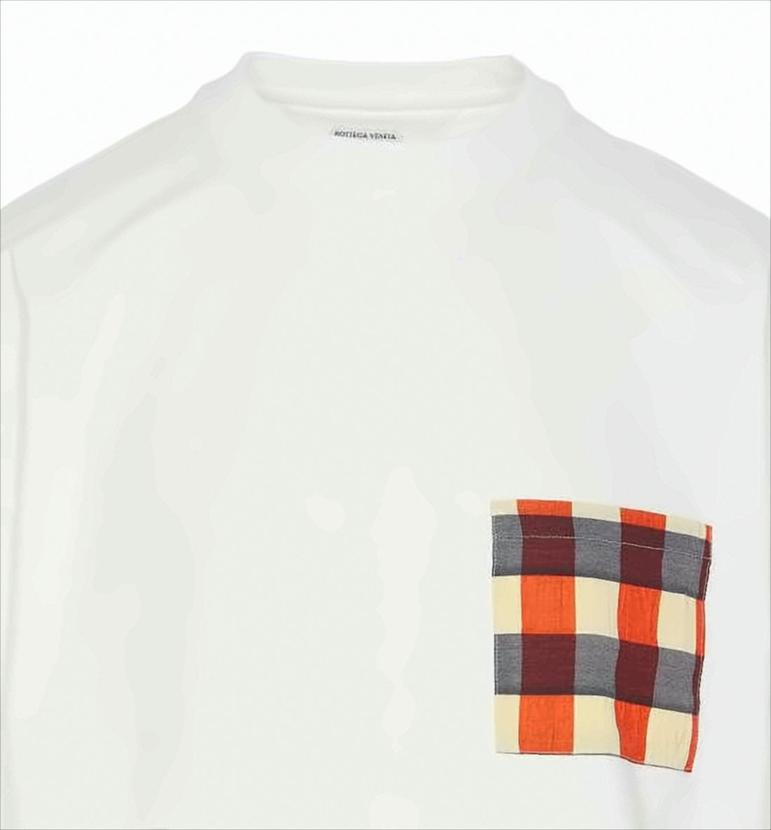 Checkered Patch Pocket White Cotton T-Shirt