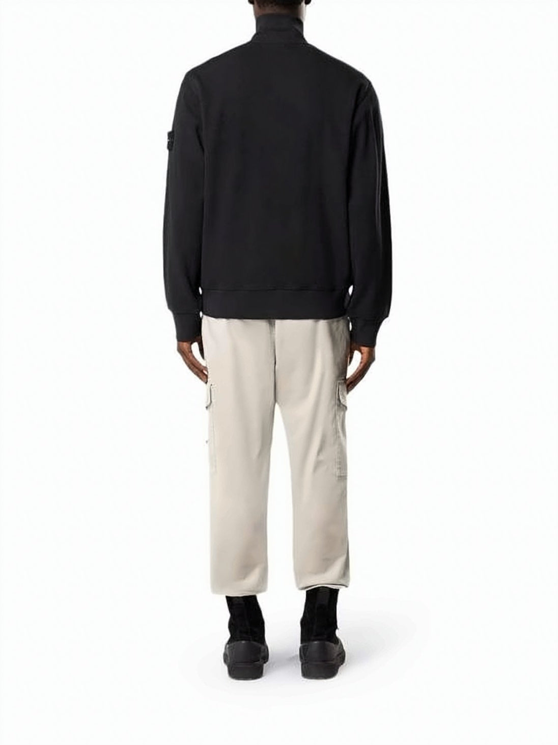 Structured Black Cotton Jacket with Stand Collar