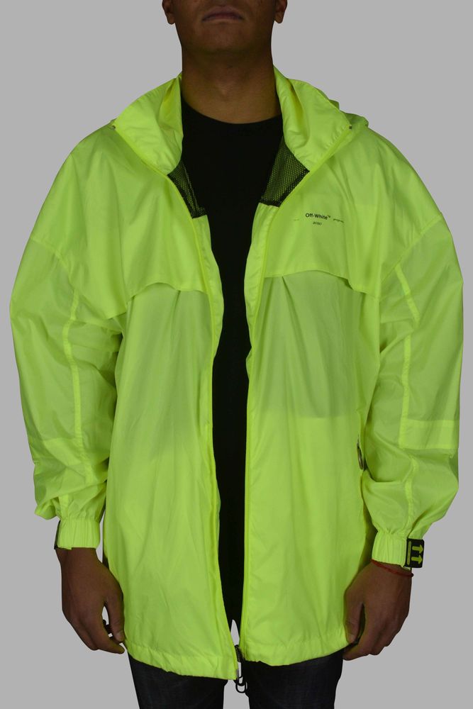 Fluorescent Yellow Windbreaker With Zippered Pockets