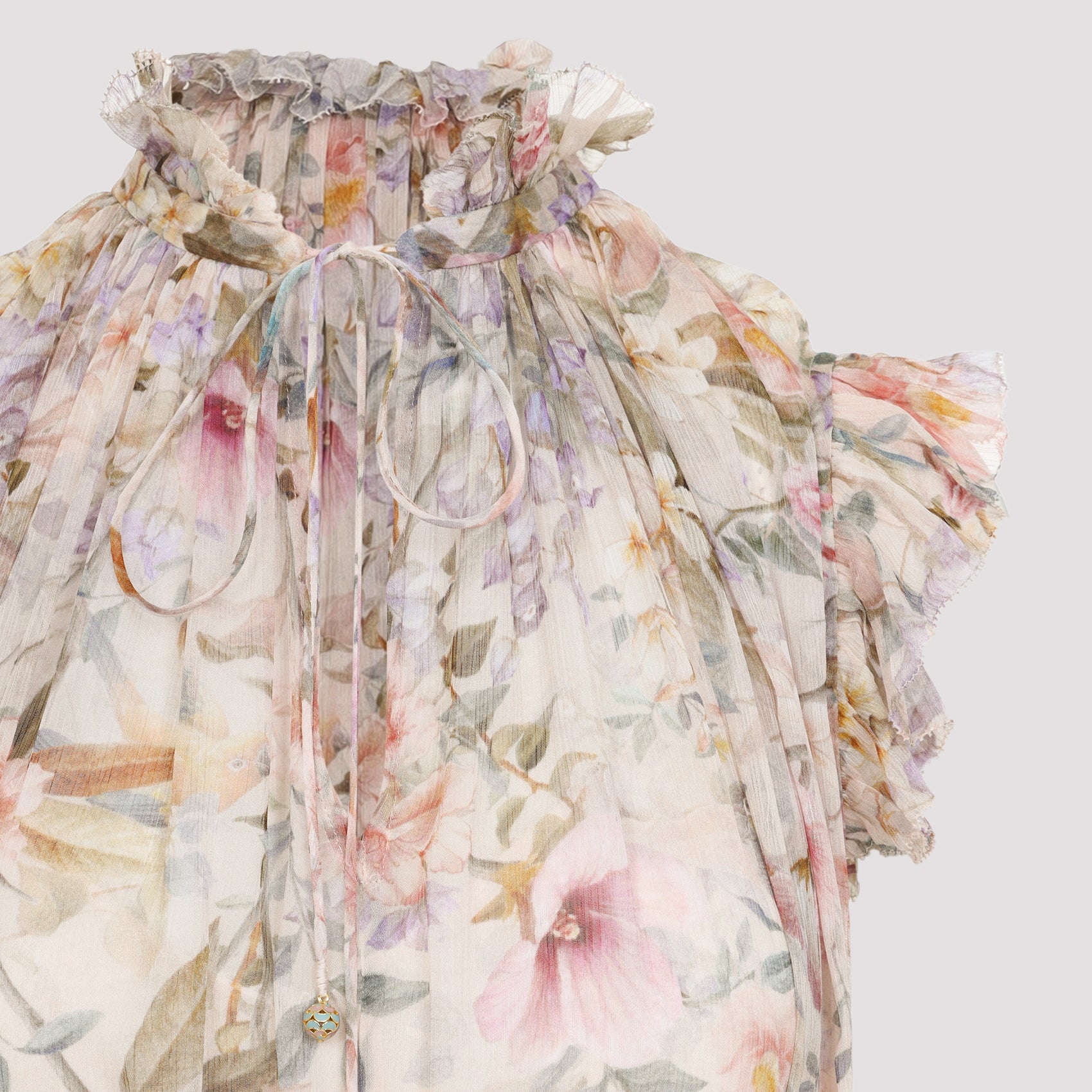 Floral Print Midi Dress With Ruffled Neckline