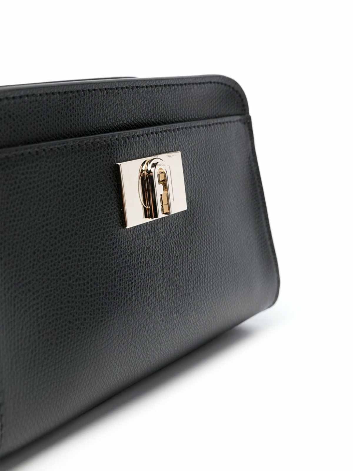 Black Leather Shoulder Bag with Zip Closure