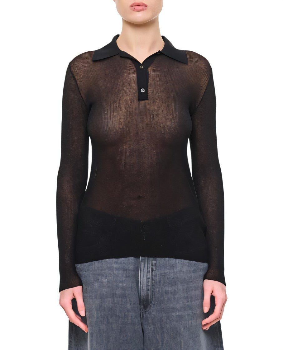 Long-Sleeved Sheer Polo Shirt