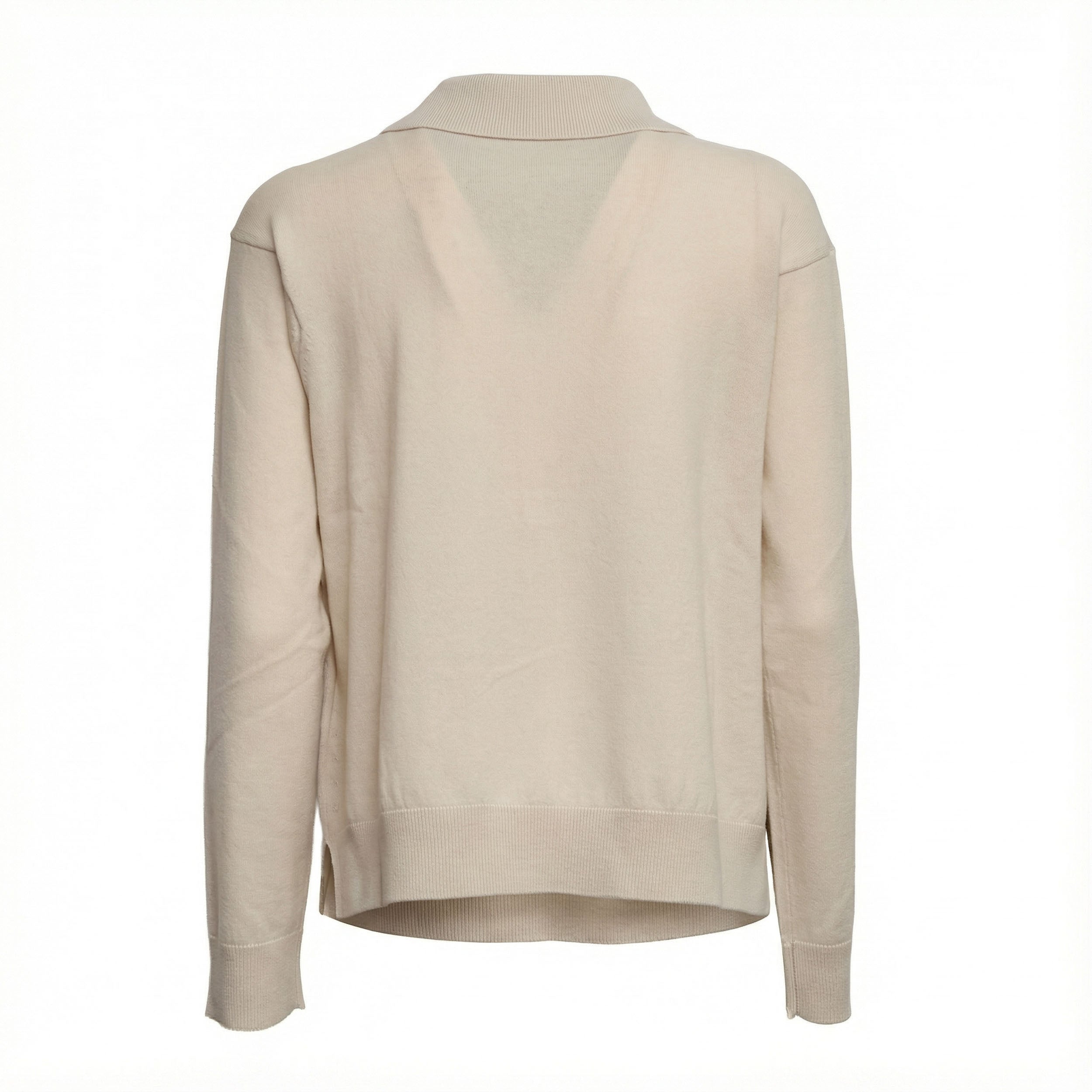 Beige Long-Sleeve Polo Sweater