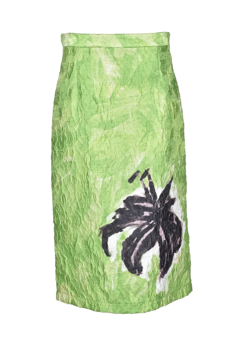 Green Seersucker Midi Skirt -