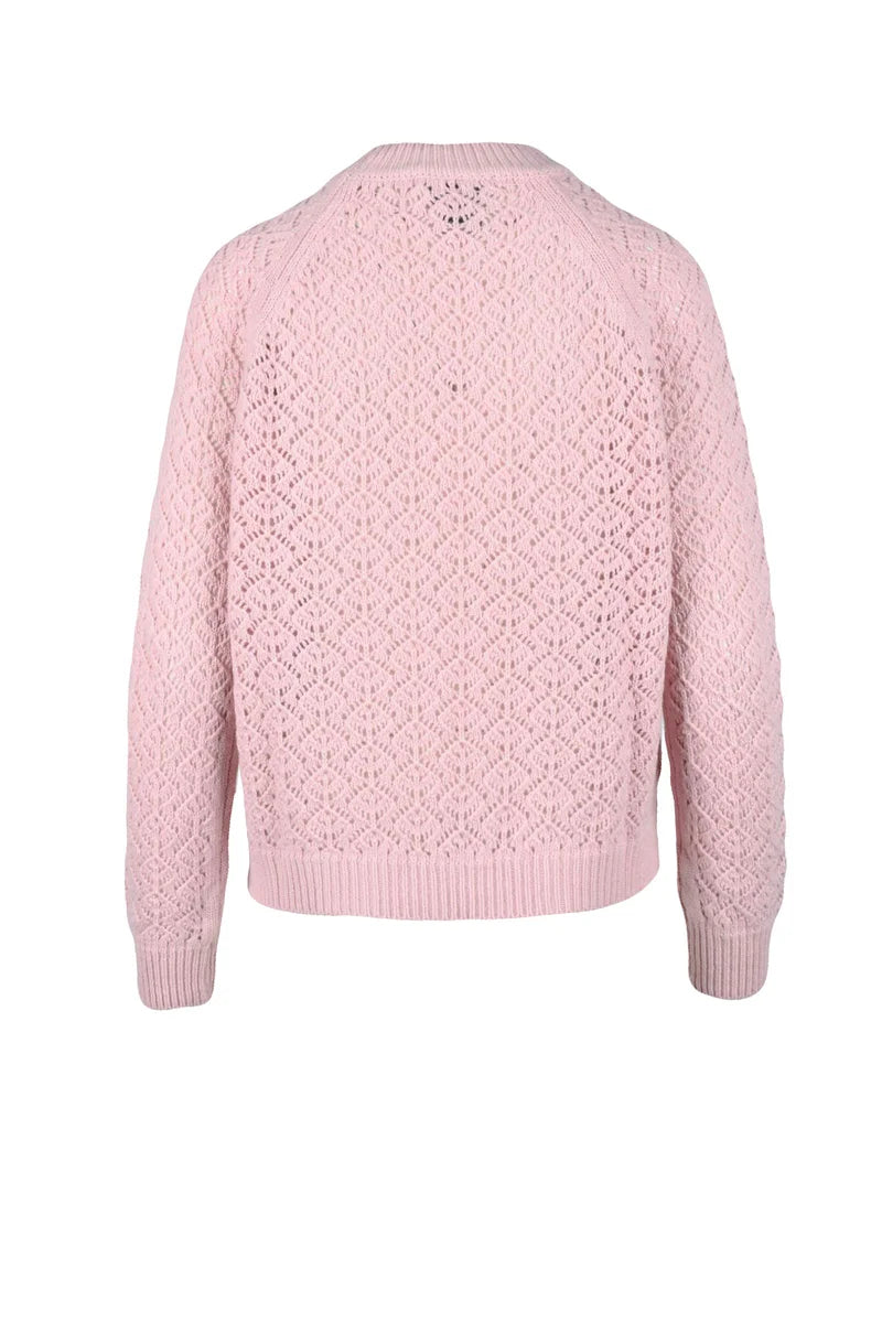 Lace-Pattern Knit Sweater with Crew Neckline