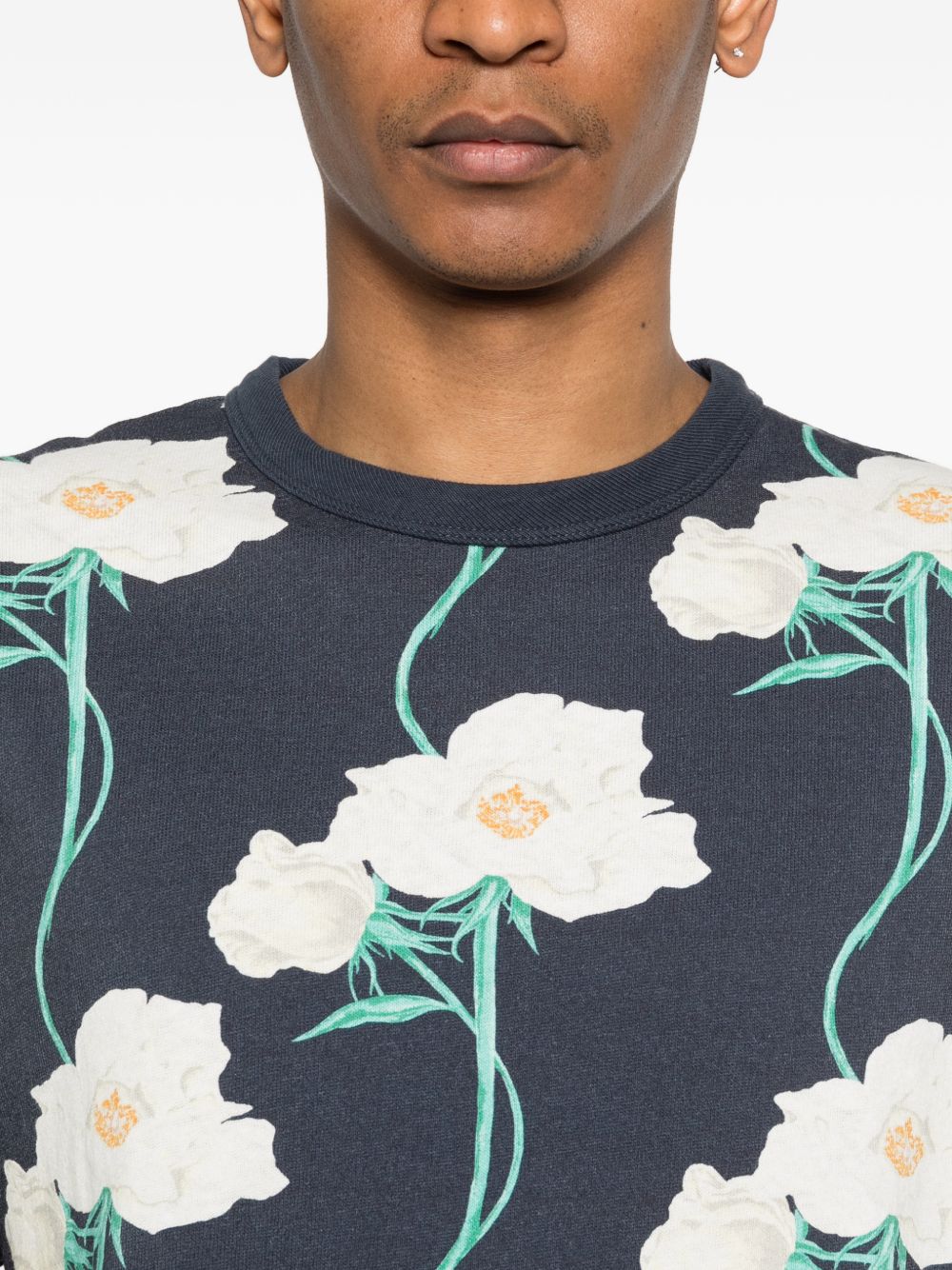Dark Blue Silk-Nylon Short-Sleeve T-Shirt