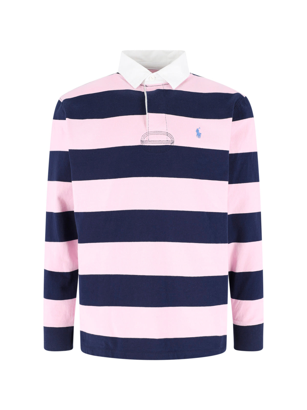 Pink/Navy Wide Stripe Rugby Polo