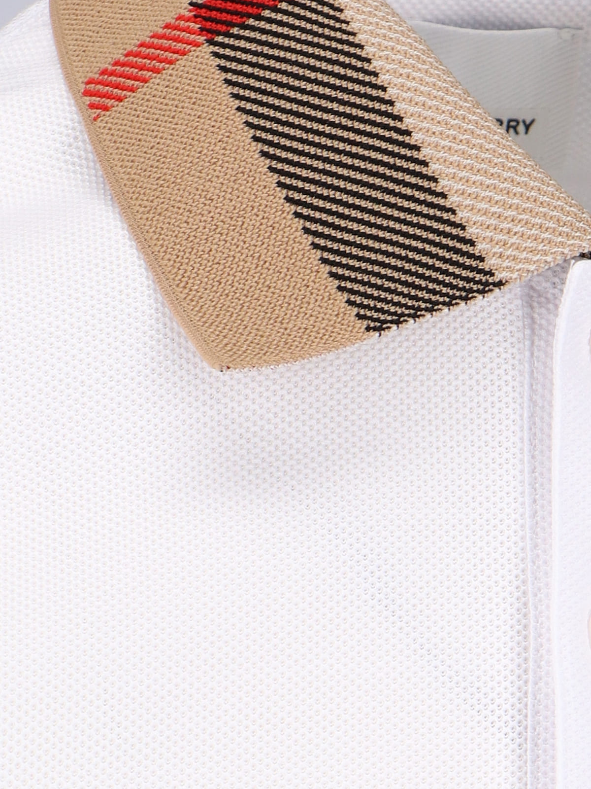 Check Collar Polo Shirt, In White Cotton