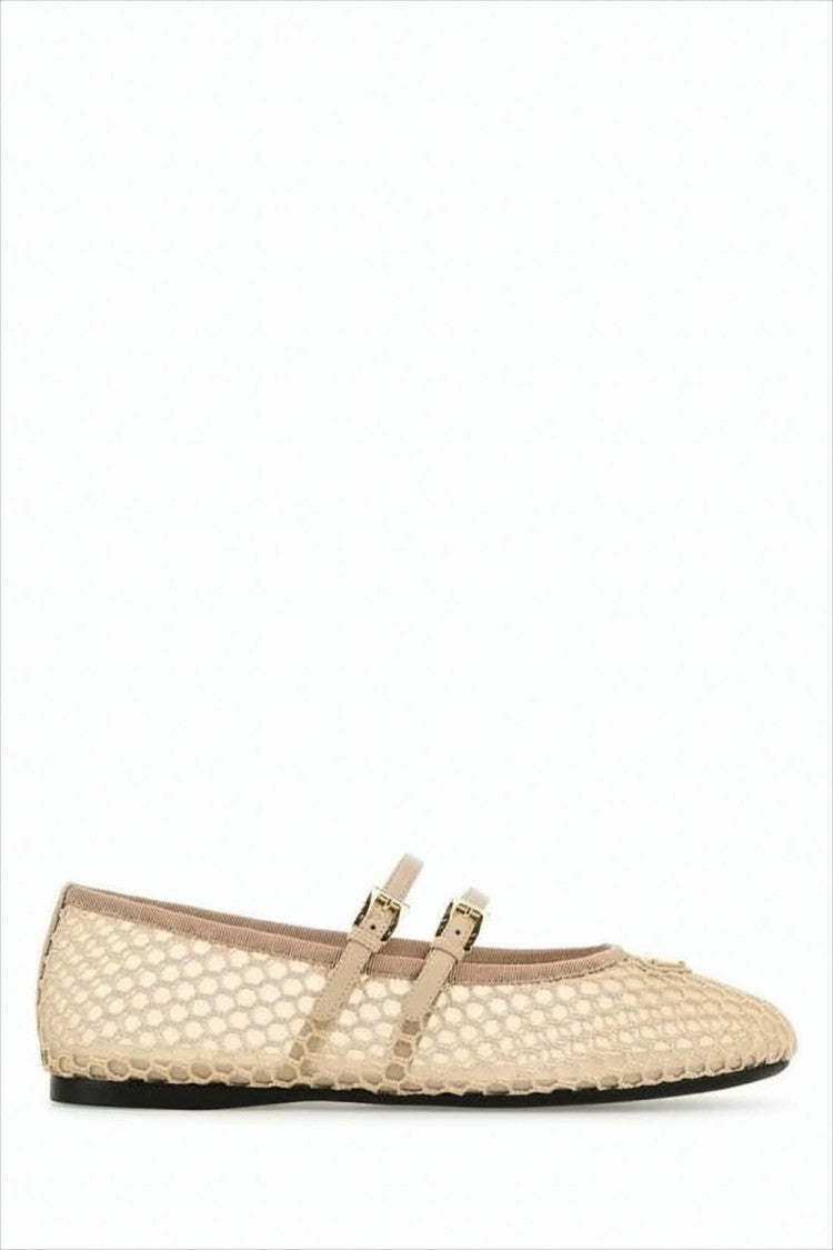 Pointed-Toe Flats With Honeycomb Mesh Upper And Gold Buckles