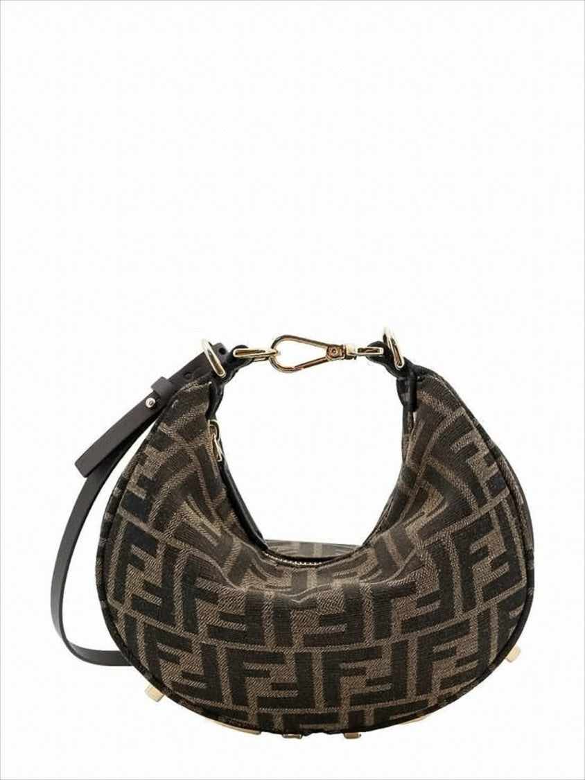 Crescent-Shaped Shoulder Bag With Monogram Pattern