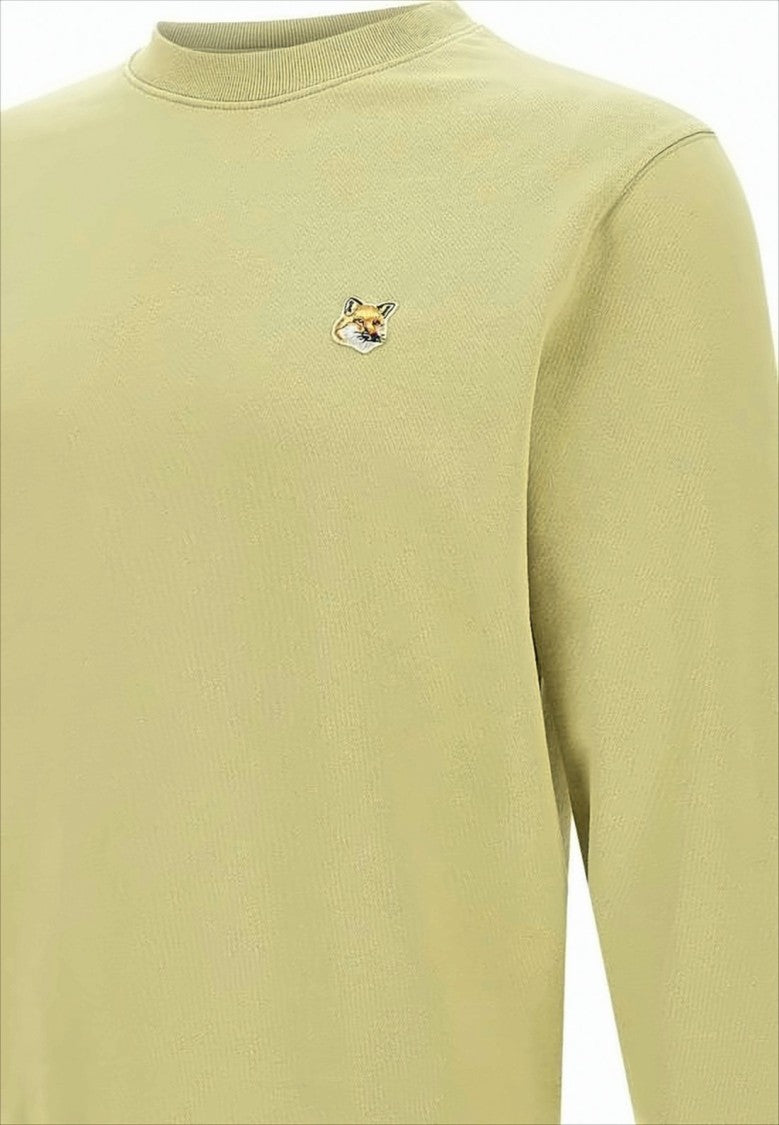 Long-Sleeve Crewneck Sweatshirt In Light Olive With Embroidered Fox Emblem