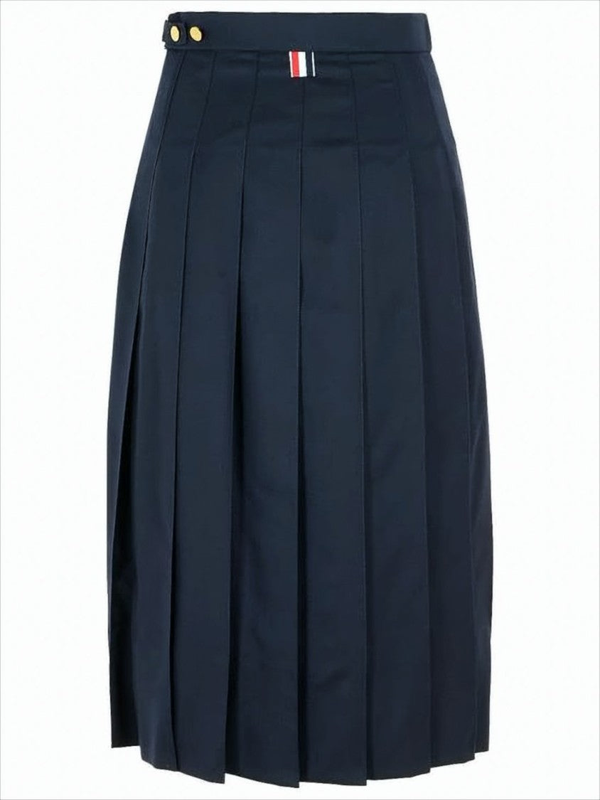 Midi Pleated Skirt with Structured Waistband and Tricolor Accents