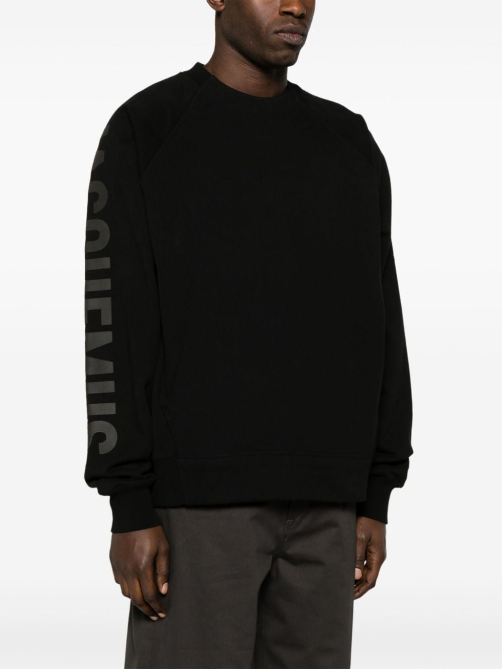 Crew Neck Black Cotton Jersey Sweatshirt