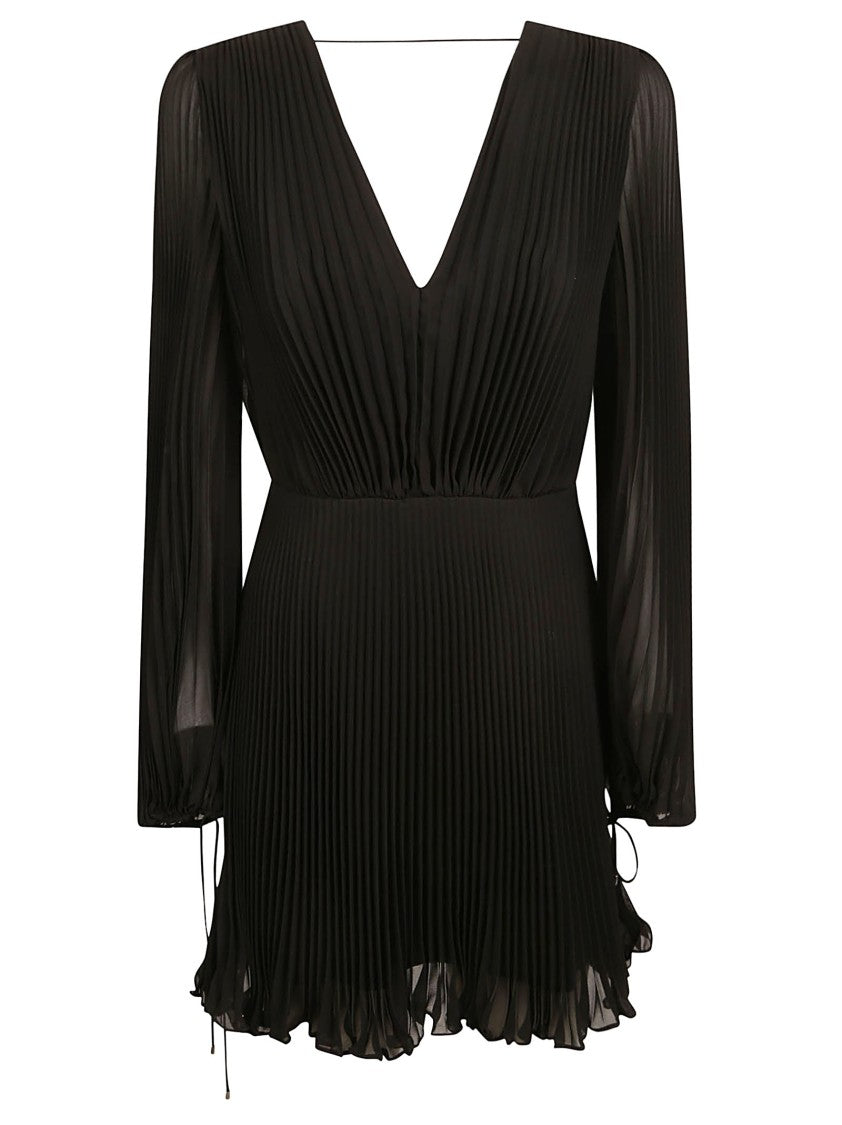 Pleated Black Dress With Deep V-Neckline