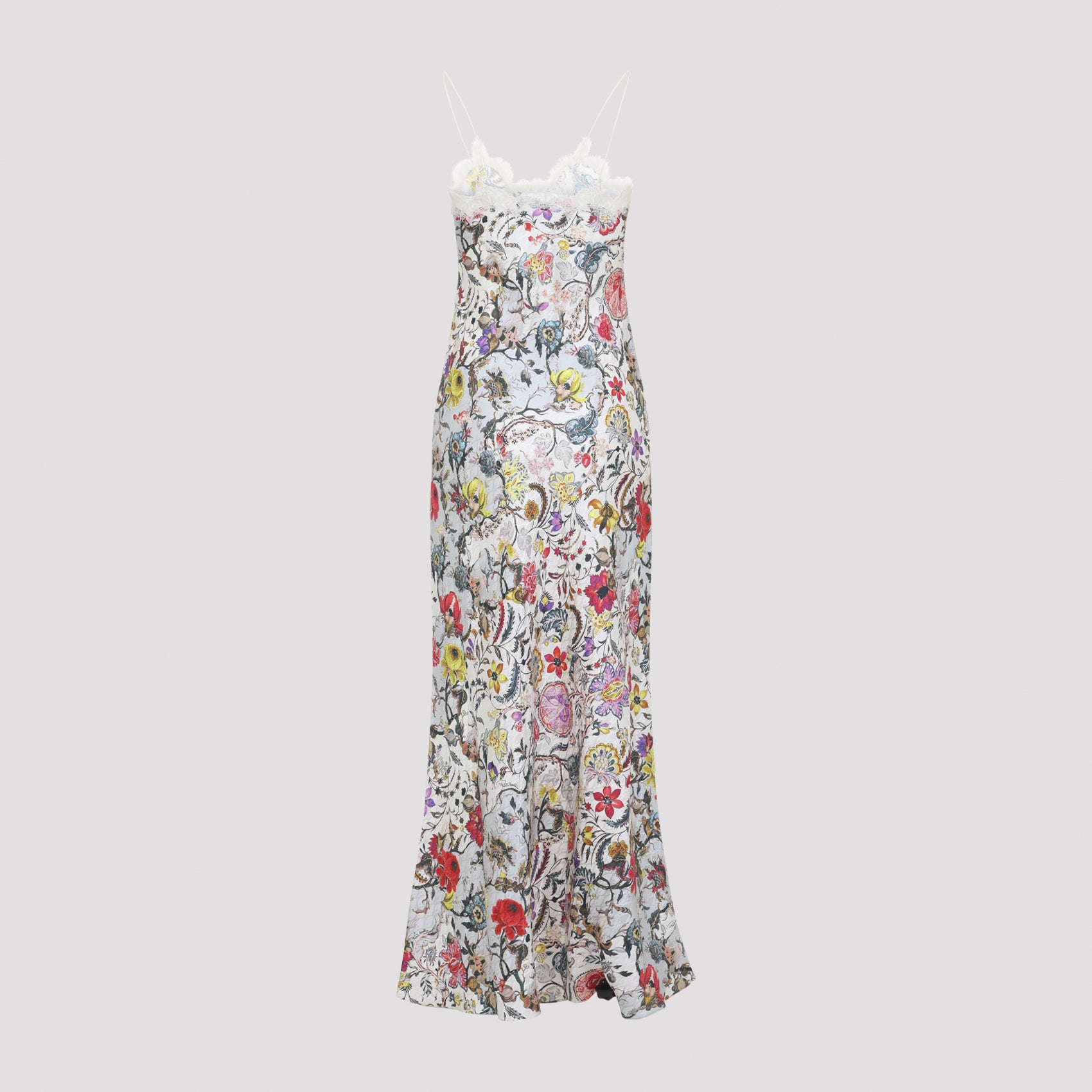 Silk Floral Maxi Dress With Lace Trim