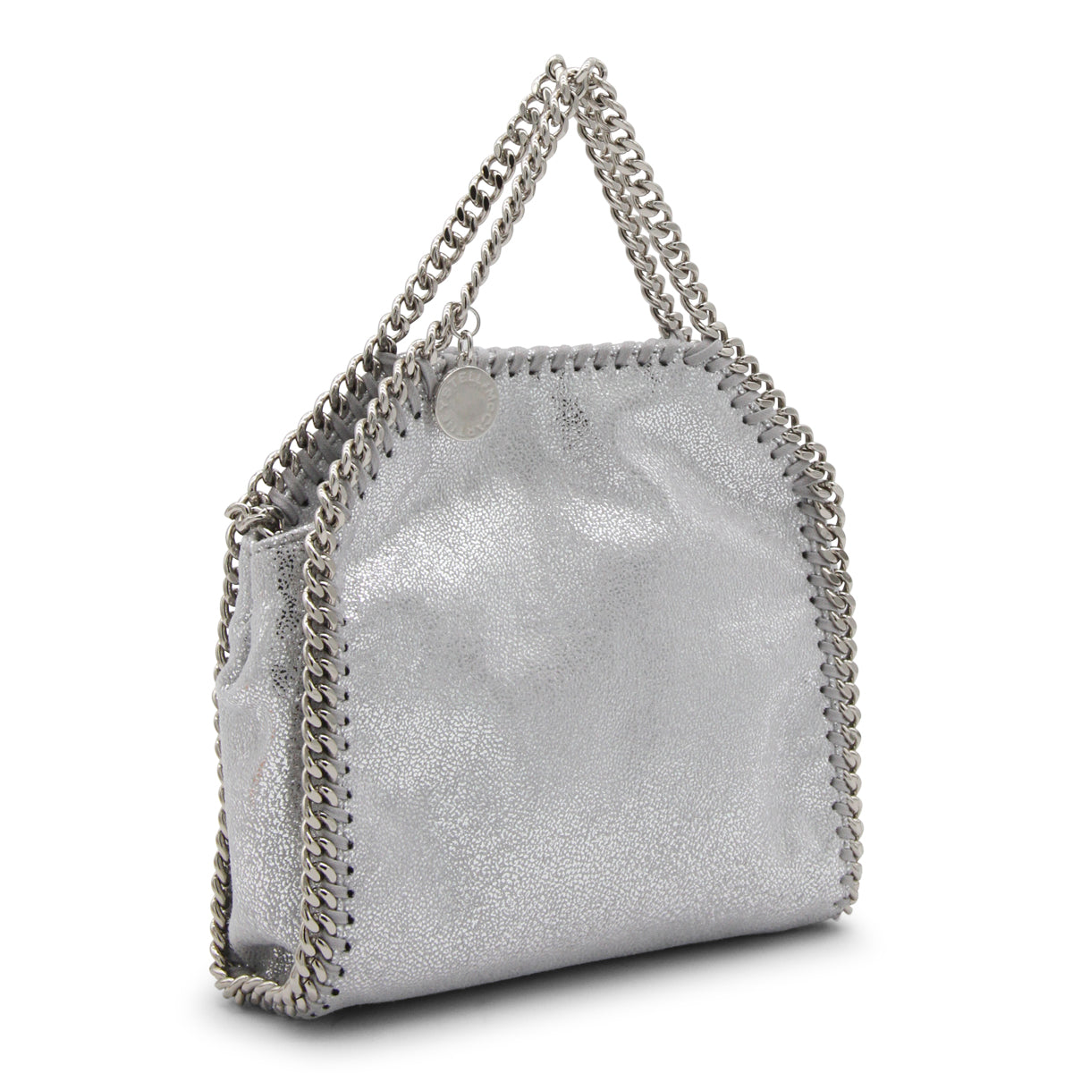 Silver Metal Faux Leather Falabella Micro Tote