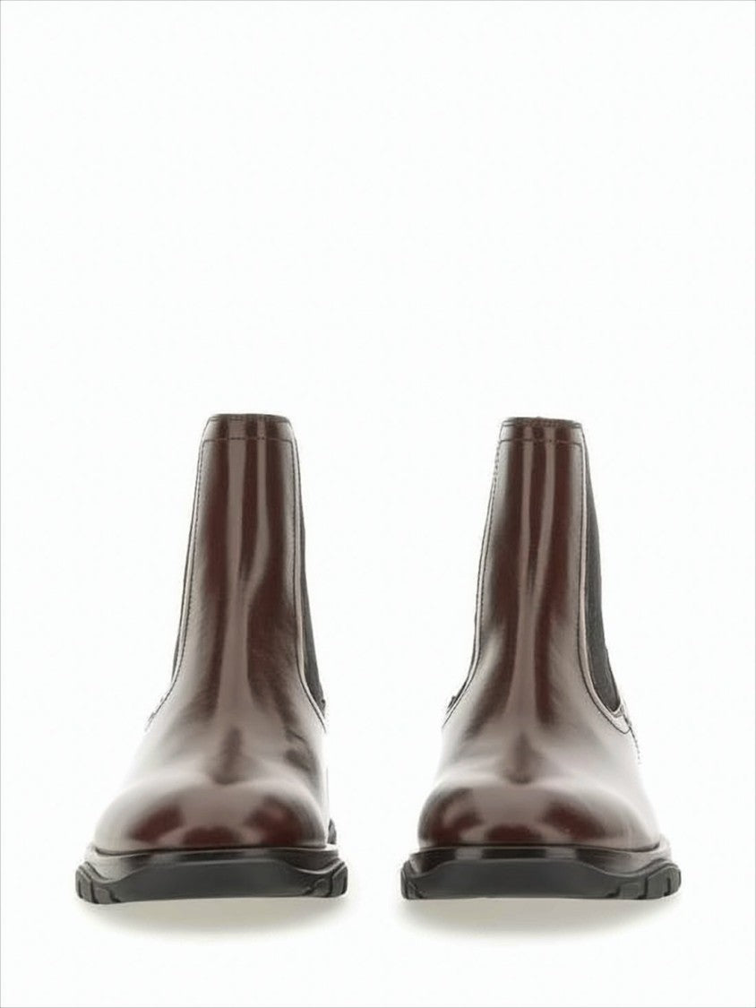 Polished Leather Brown Boots with Elastic Side Panels