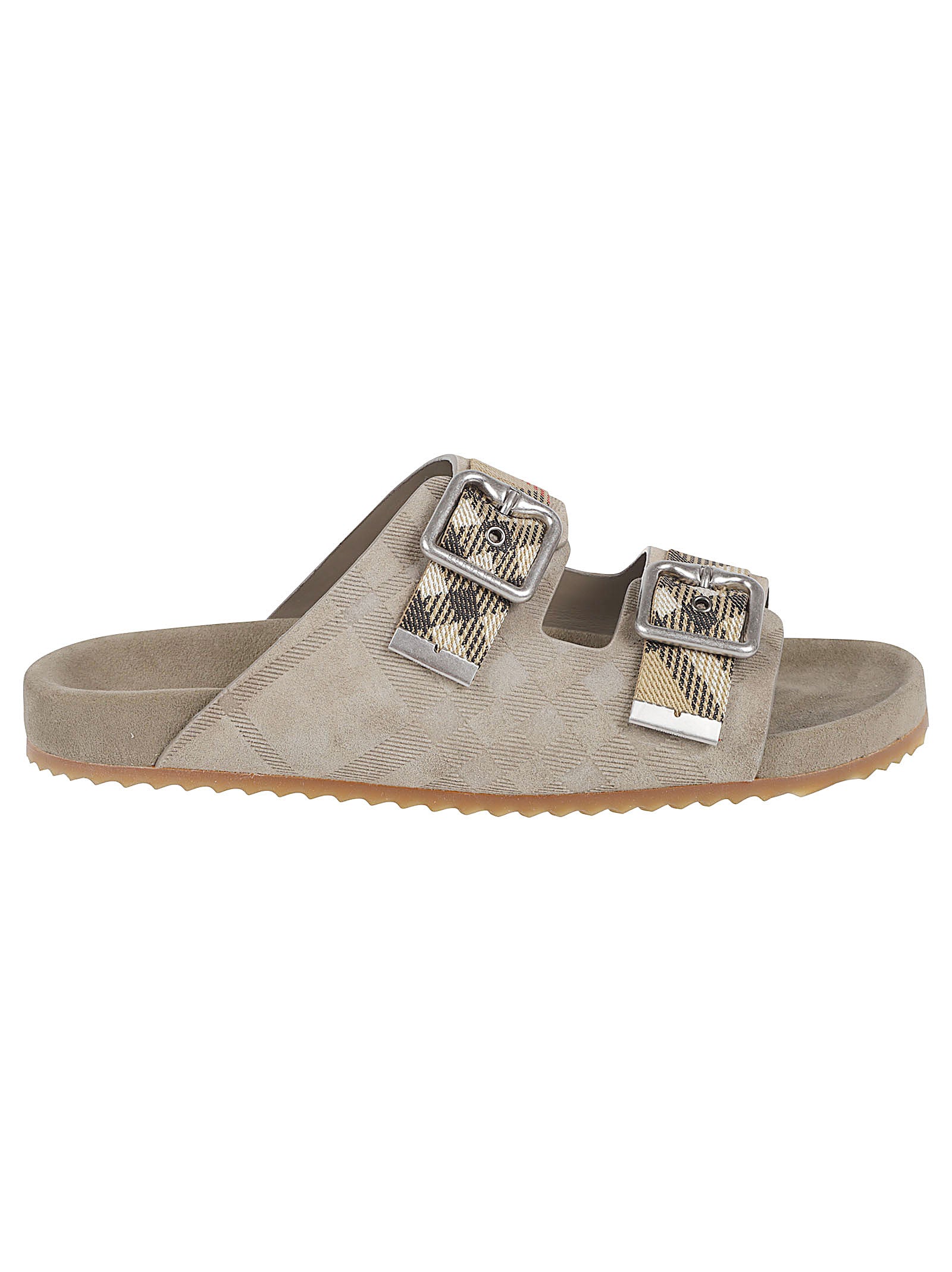 Suede Leather Sandals with Burberry Check