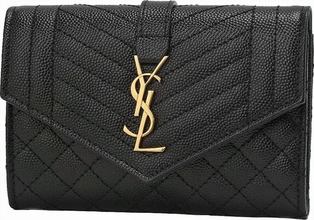 Textured Cowhide Leather Compact Wallet with Gold-Tone Logo