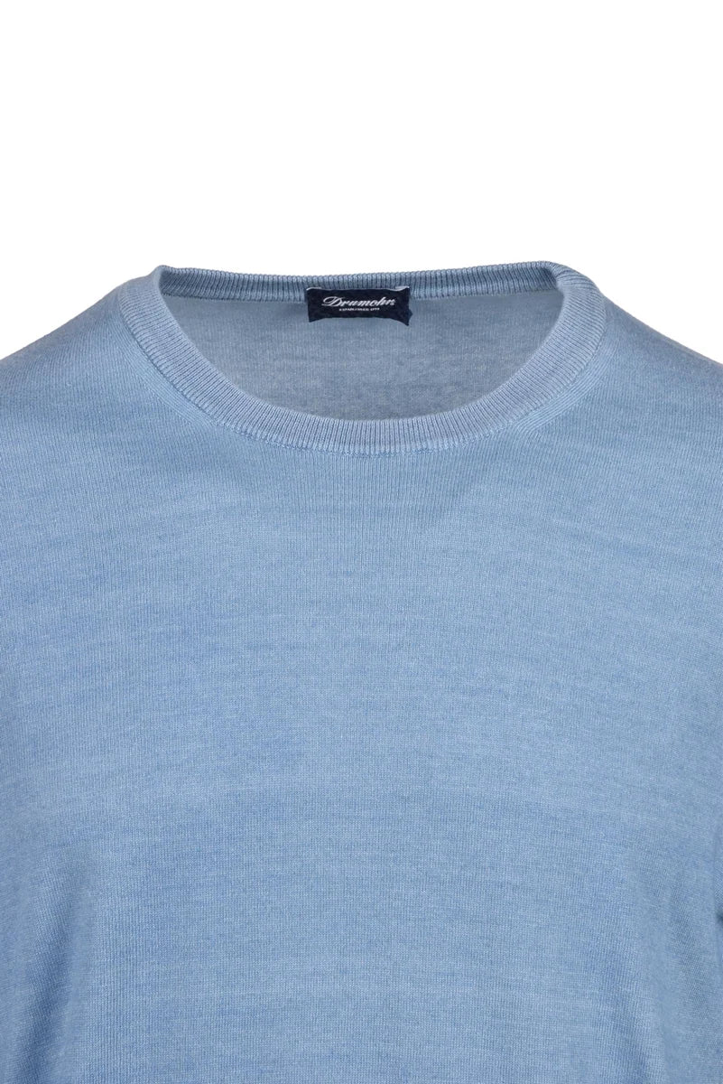 Cotton Crew Neck Sweater - Light Blue