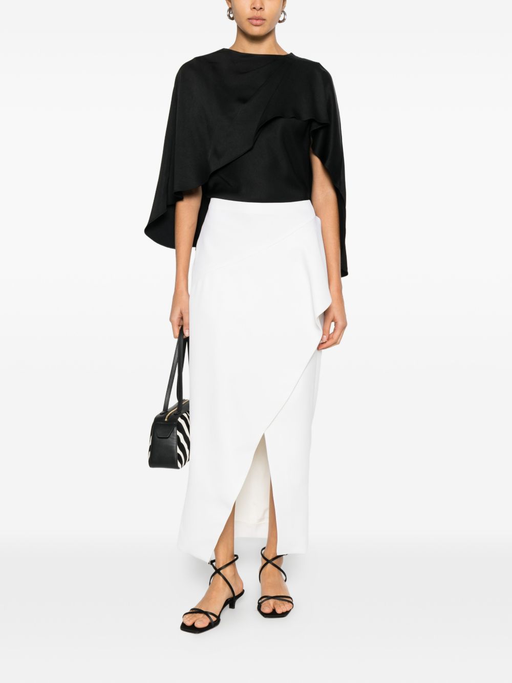 Ankle-Length Wool Skirt with Side Ruffle
