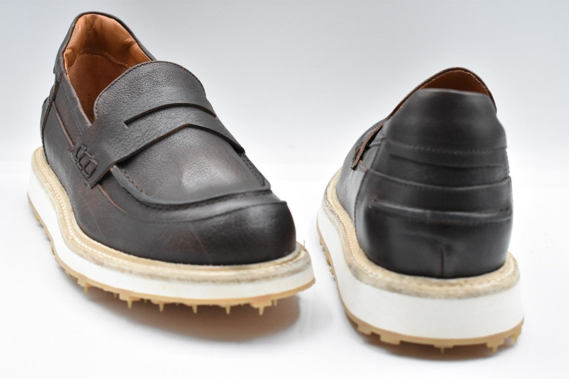 Beige Moccasin Shoes With Penny Strap Design
