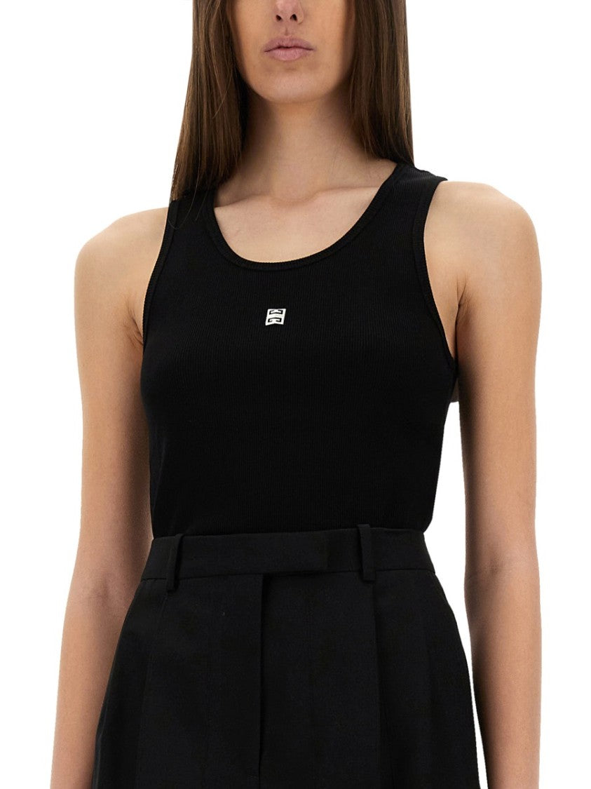 Slim Fit Black Tank Top With Logo Detail