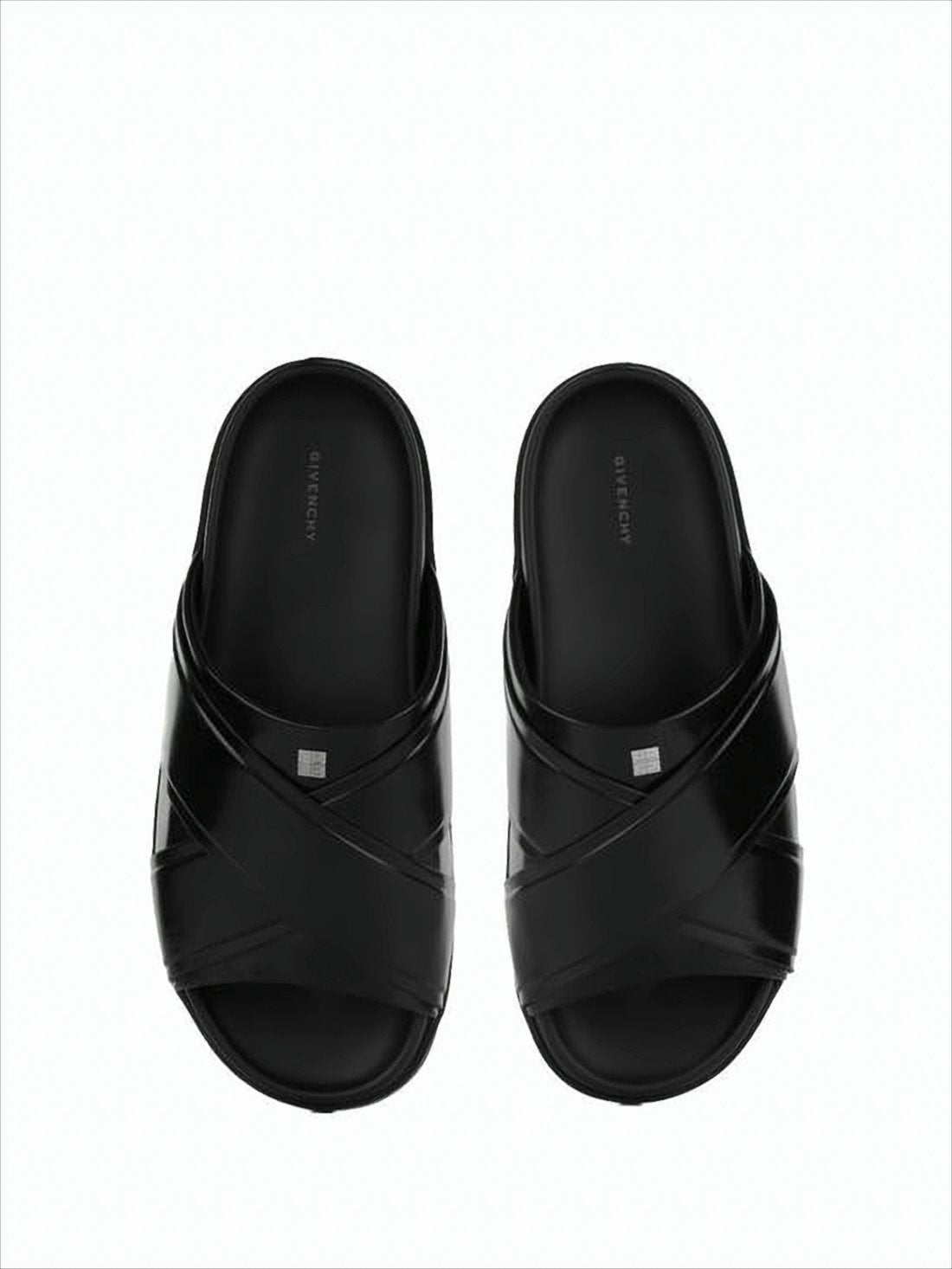 Slip-On Mules with Overlapping Leather Straps and Square Metal Detail