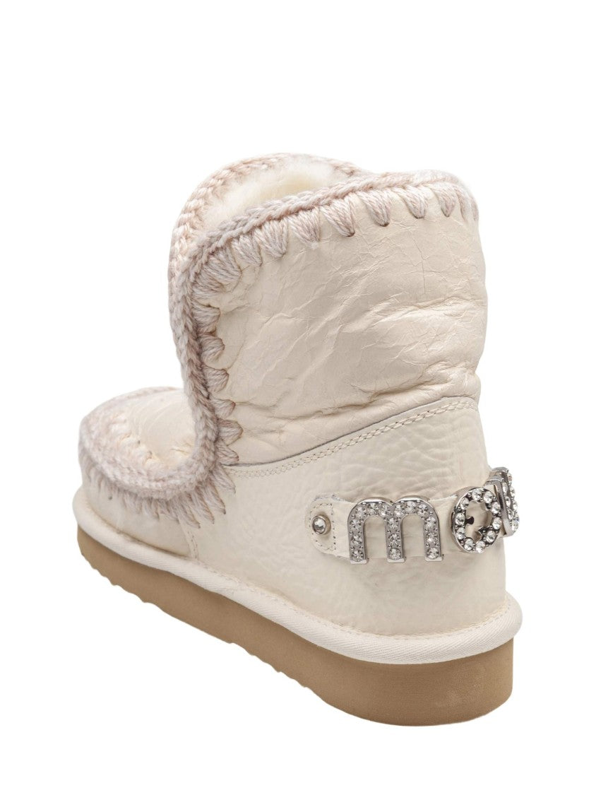 Eskimo 18 Sheepskin Boot In White With Applied Zirconia