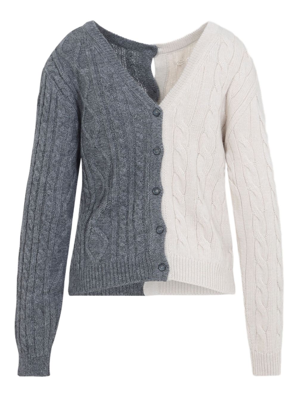 Two-Tone Off-White and Grey Cable Knit Sweater