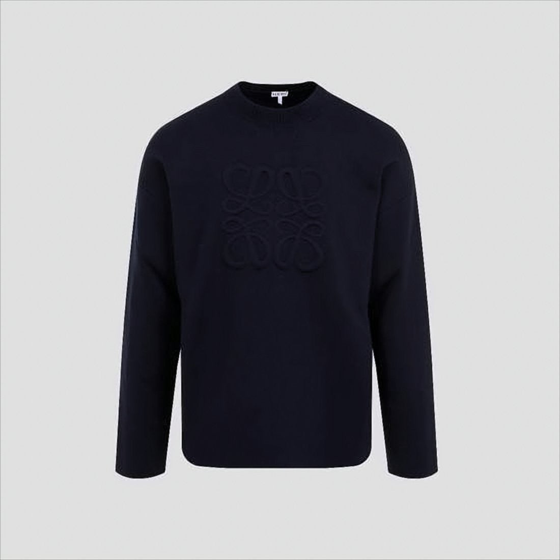 Crew Neck Blue Wool Blend Sweater