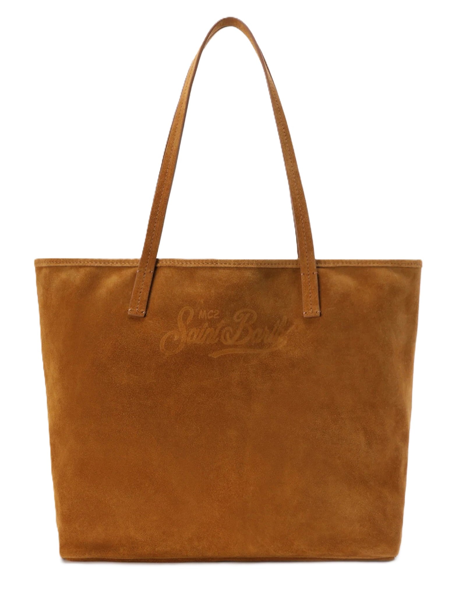 Spacious Brown Suede Tote Bag with Embossed Logo