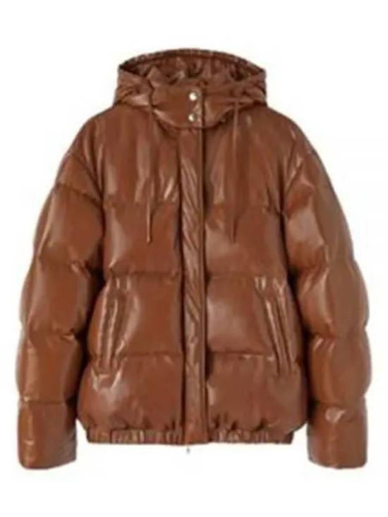 Lambskin Leather Padded Down Jacket with Hood