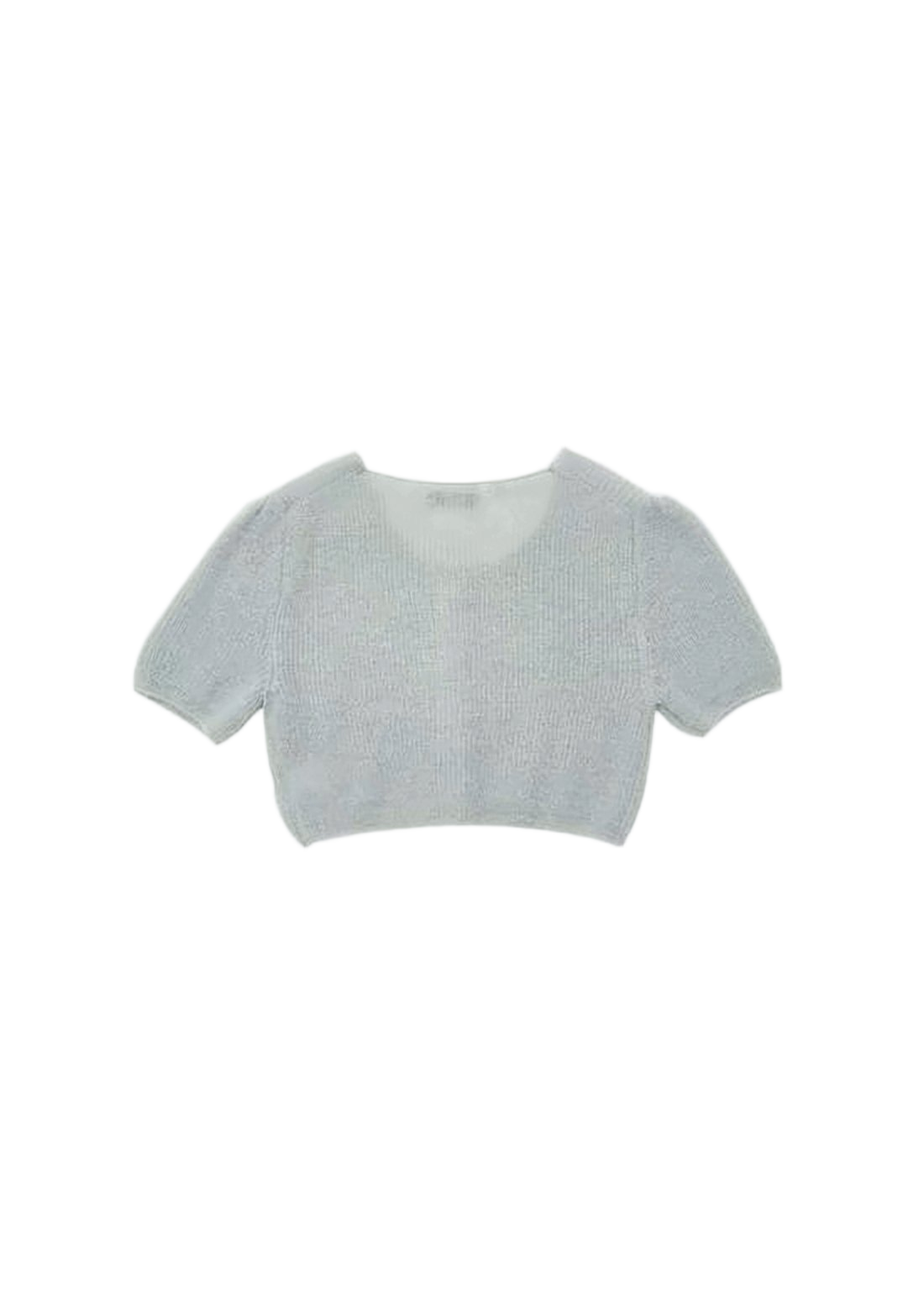 Cropped Cardigan with Short Puff Sleeves