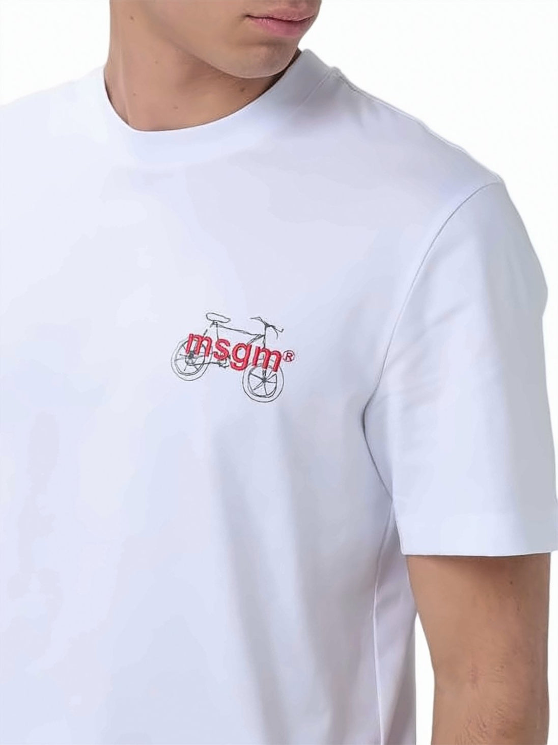 White Bicycle Graphic Embroidered Cotton T-Shirt