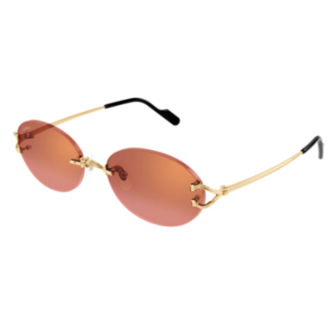 Oval Rimless Sunglasses With Gold Temples